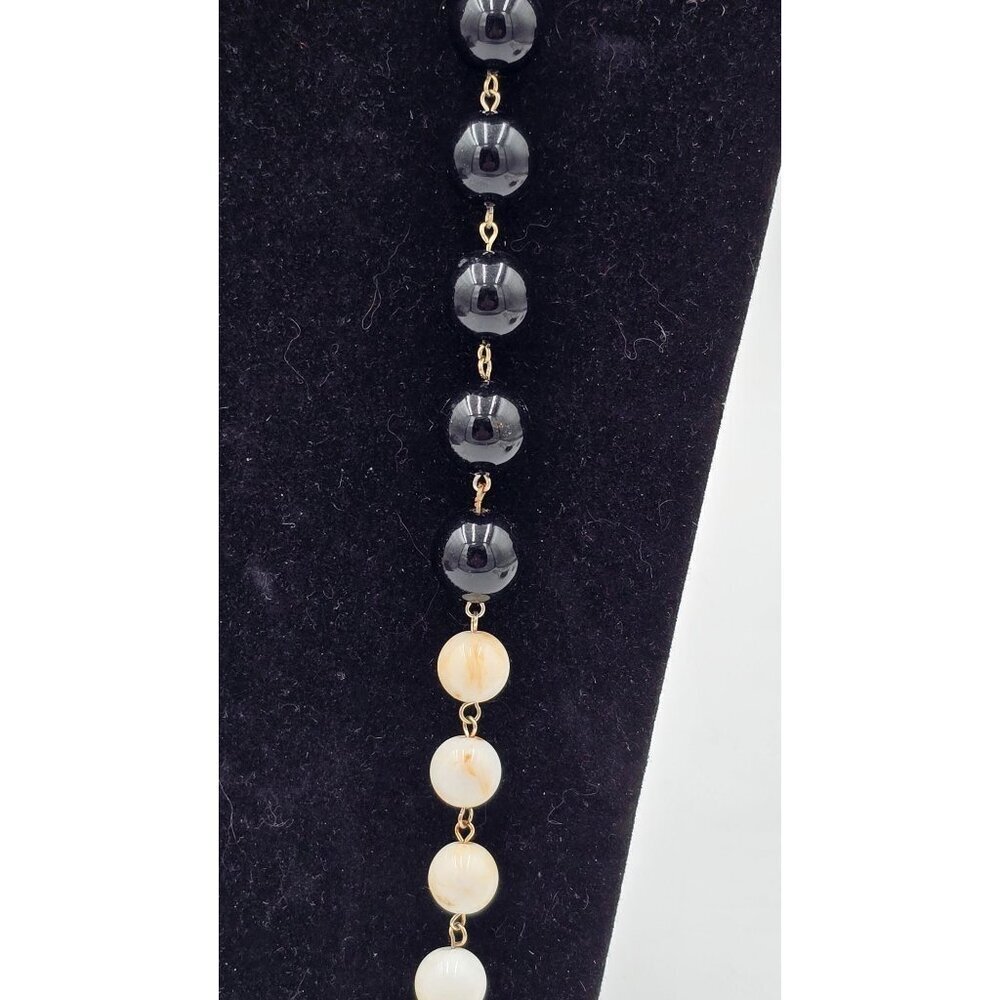 Ann Taylor Gold Tone Chain Necklace w/ Black White Beads & Rhinestone Accents - Picture 6 of 7